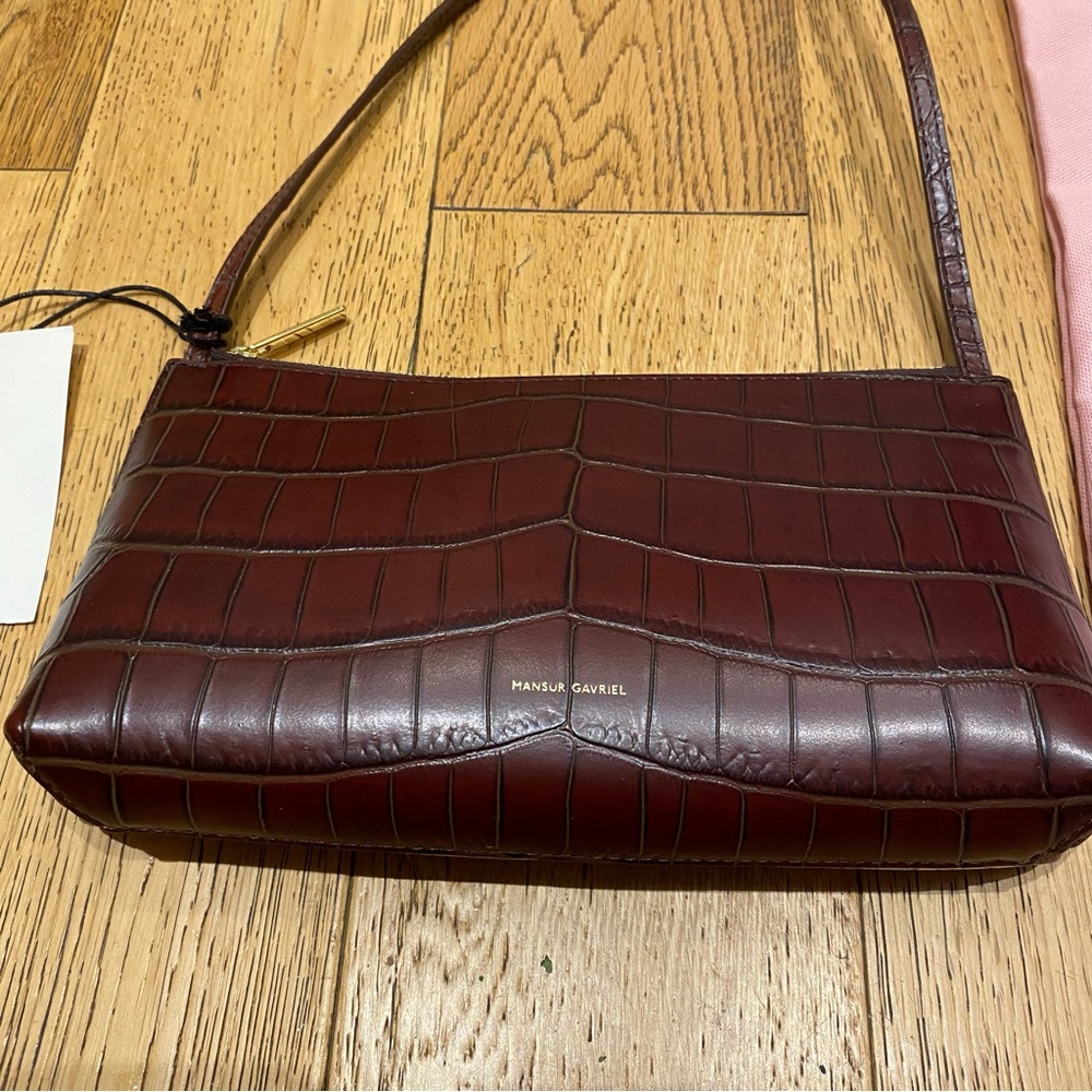 Mansur Gavriel Croc Chocolate Leather Gaia Shoulder Bag Italy Date Night Clutch - Picture 2 of 14